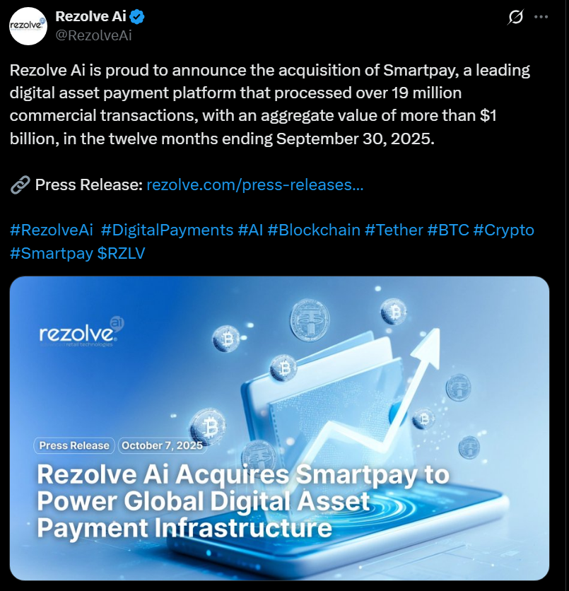 Rezolve AI Mua Lại Smartpay – Nền Tảng Thanh Toán Stablecoin Trị Giá 1 Tỷ USD