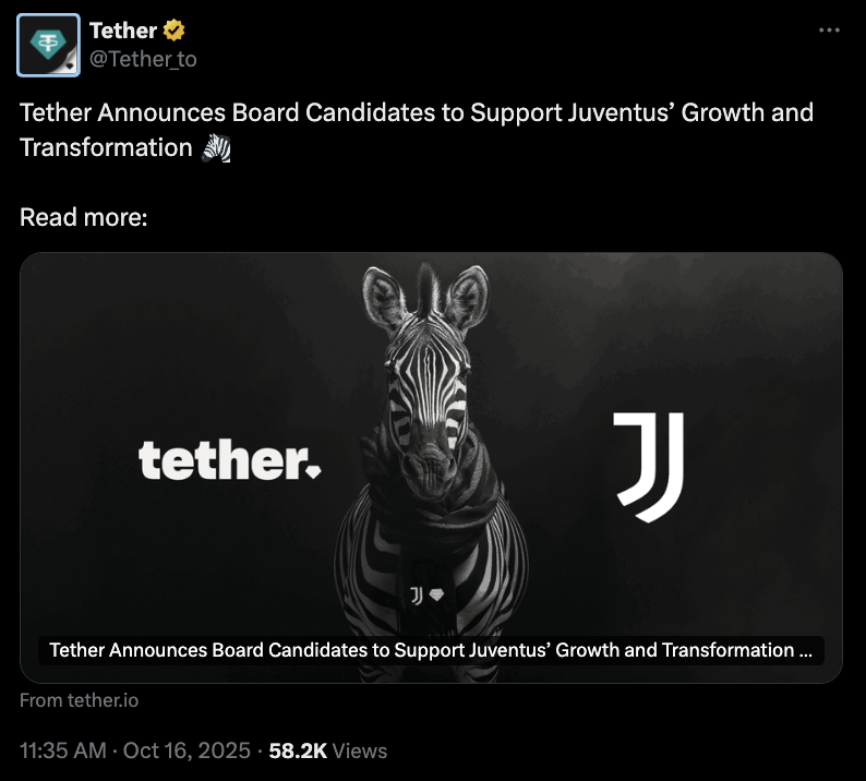 Tether Bổ Nhiệm Phó Giám Đốc Đầu Tư Làm Thành Viên Hội Đồng Quản Trị Juventus FC