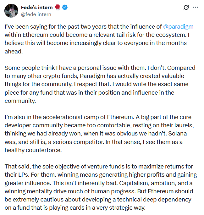 Developer Cảnh Báo Paradigm Gây Ra Rủi Ro Tập Trung Hóa Trên Ethereum