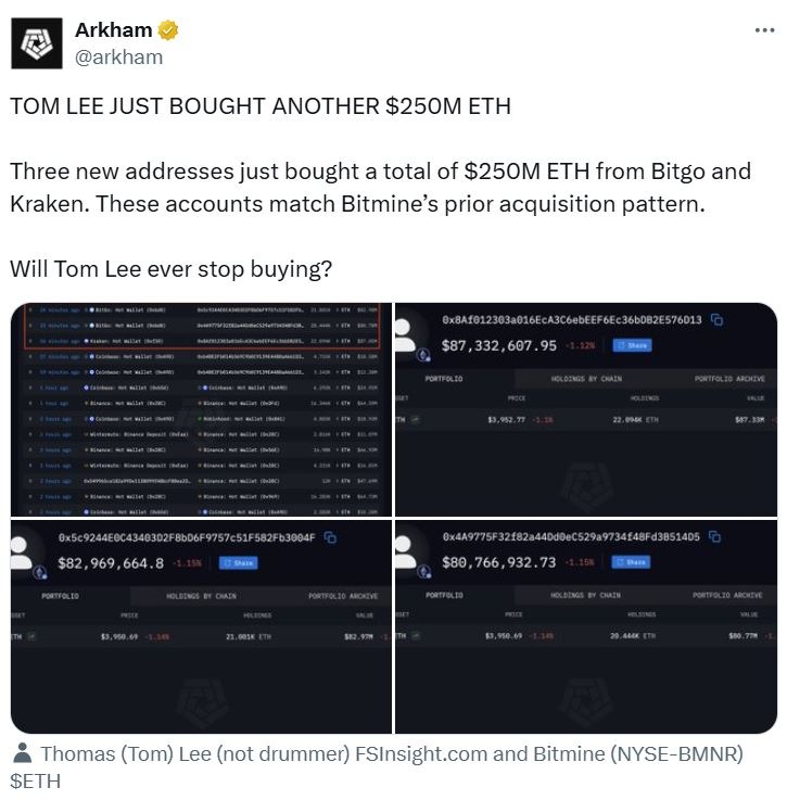 BitMine Mua 250 Triệu USD Ethereum, Hướng Tới Mục Tiêu Sở Hữu Gần 5% Tổng Cung