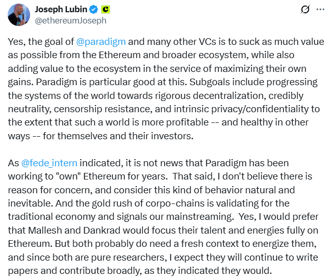 Ethereum Needs Paradigm, VCs, Despite Value Extraction: Joseph Lubin – Tín hiệu lạc quan cho hệ sinh thái ETH?