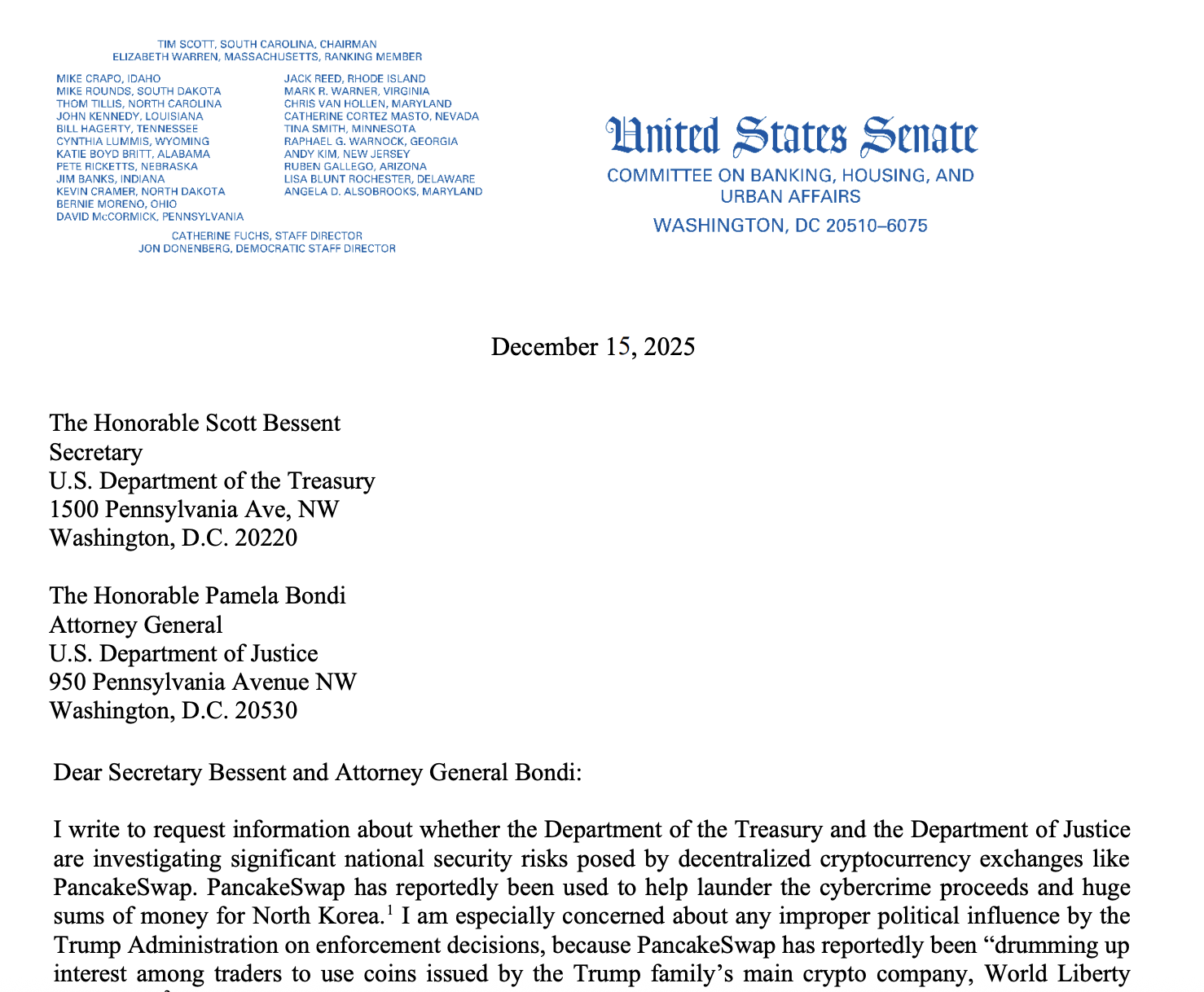 Sen. Warren Nêu Lo Ngại Về PancakeSwap Giữa Lúc Hoãn Trì Cải Tổ Cơ Cấu Thị Trường Tài Chính